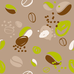 SEAMLESS PATTERN WITH COFFE AND ABSTRACT SPOTS