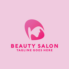 Beauty Salon Logo Design with female Face and Haircut for Stylist. Modern Gradient for Beauty with Glamorous Woman Hair Stylish.