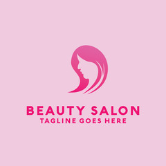 Beauty Salon Logo Design with female Face and Haircut for Stylist. Modern Gradient for Beauty with Glamorous Woman Hair Stylish.