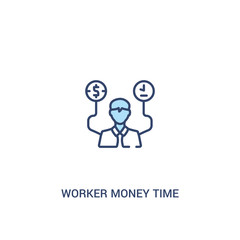 worker money time concept 2 colored icon. simple line element illustration. outline blue worker money time symbol. can be used for web and mobile ui/ux.