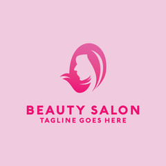 Beauty Salon Logo Design with female Face and Haircut for Stylist. Modern Gradient for Beauty with Glamorous Woman Hair Stylish.