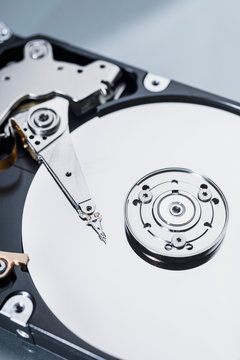 Close up open external hard disk drive