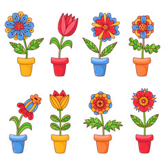 Cute cartoon flowers vector set