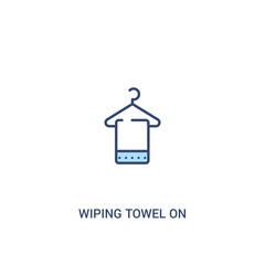 wiping towel on a hanger concept 2 colored icon. simple line element illustration. outline blue wiping towel on a hanger symbol. can be used for web and mobile ui/ux.