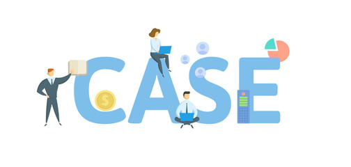 CASE. Concept with people, letters and icons. Colored flat vector illustration. Isolated on white background.