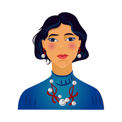 Beautiful avatar of brunette woman with fashion makeup and sweater