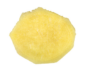 thin slice of fresh ginger root isolated on white
