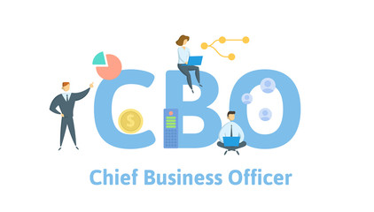CBO, Chief Business Officer. Concept with people, letters and icons. Colored flat vector illustration. Isolated on white background.