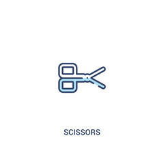 scissors concept 2 colored icon. simple line element illustration. outline blue scissors symbol. can be used for web and mobile ui/ux.