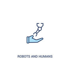 robots and humans concept 2 colored icon. simple line element illustration. outline blue robots and humans symbol. can be used for web and mobile ui/ux.