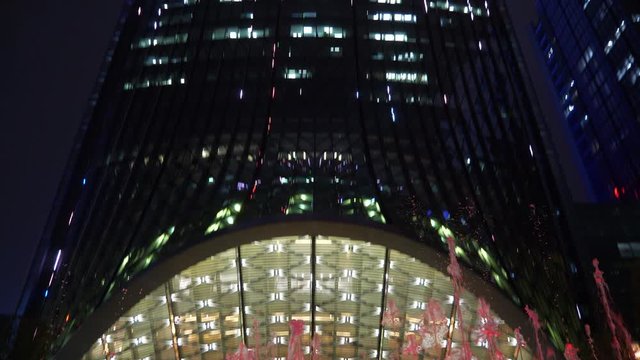 shenzhen city night time illuminated tallest building entrance fountain panorama 4k china