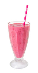 Fresh berry mix smoothie in a tall glass on a white background isolated