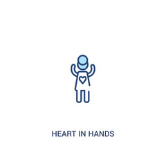 heart in hands concept 2 colored icon. simple line element illustration. outline blue heart in hands symbol. can be used for web and mobile ui/ux.