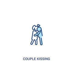 couple kissing concept 2 colored icon. simple line element illustration. outline blue couple kissing symbol. can be used for web and mobile ui/ux.