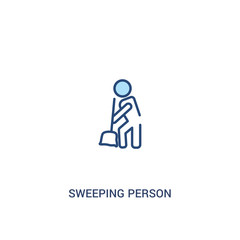sweeping person concept 2 colored icon. simple line element illustration. outline blue sweeping person symbol. can be used for web and mobile ui/ux.