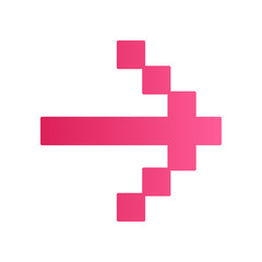 Fototapeta premium Pixel pink arrow flat design long shadow color icon. Forward indicator, right marker. Indicating sign. Pixel gaming arrow. Mosaic navigation symbol. Direction move. Vector silhouette illustration
