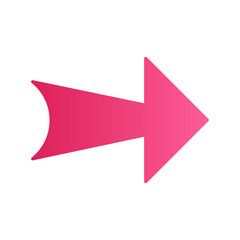 Wide pink arrow flat design long shadow color icon. Arrowhead indexer. Next. Navigation pointer, indicator sign. Pointing symbol. Arrow showing right direction. Vector silhouette illustration