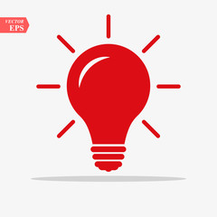 Red Bulb light vector icon. Lighting Electric lamp. Electricity, shine. Light Bulb icon vector, isolated on background. Bulb light icon - Idea sign, solution. Bulb light symbol Energy - Vector