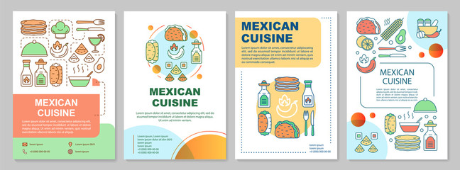 Fototapeta na wymiar Mexican cuisine brochure template layout. Mexico food restaurant. Flyer, booklet, leaflet print design with linear illustrations. Vector page layouts for magazines, annual reports, advertising posters