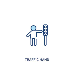 traffic hand concept 2 colored icon. simple line element illustration. outline blue traffic hand symbol. can be used for web and mobile ui/ux.