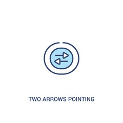 two arrows pointing right and left concept 2 colored icon. simple line element illustration. outline blue two arrows pointing right and left symbol. can be used for web and mobile ui/ux.