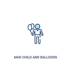 man child and balloons concept 2 colored icon. simple line element illustration. outline blue man child and balloons symbol. can be used for web and mobile ui/ux.