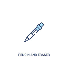 pencin and eraser concept 2 colored icon. simple line element illustration. outline blue pencin and eraser symbol. can be used for web and mobile ui/ux.