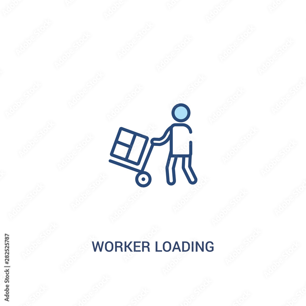 Poster worker loading concept 2 colored icon. simple line element illustration. outline blue worker loading