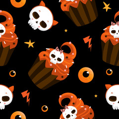 Materiał do szycia Halloween seamless pattern with cute halloween elements. Halloween vector background. EPS 10
