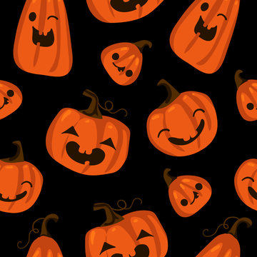 Halloween seamless pattern with cute pumpkins and other halloween elements. Halloween vector background. EPS 10