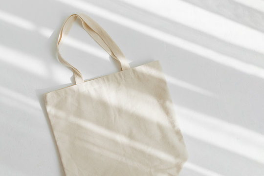 White eco bag mockup. Blank Shopping sack with copy space. Canvas tote bag. Eco friendly / Zero waste concept.