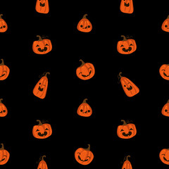 Halloween seamless pattern with cute pumpkins and other halloween elements. Halloween vector background. EPS 10