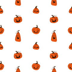 Halloween seamless pattern with cute pumpkins and other halloween elements. Halloween vector background. EPS 10