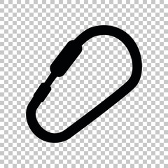 Carabiner sign. Black icon on transparent background. Illustration.