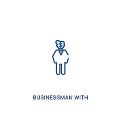 businessman with financial message about dollar concept 2 colored icon. simple line element illustration. outline blue businessman with financial message about dollar symbol. can be used for web and