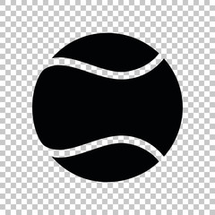 Tennis ball sign. Black icon on transparent background. Illustration.