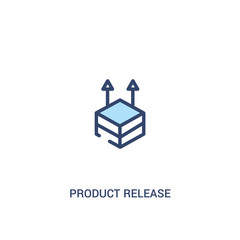 product release concept 2 colored icon. simple line element illustration. outline blue product release symbol. can be used for web and mobile ui/ux.