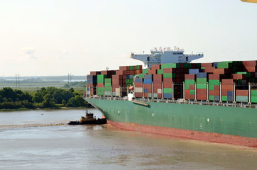Container ship departing from Savannah, Georgia.