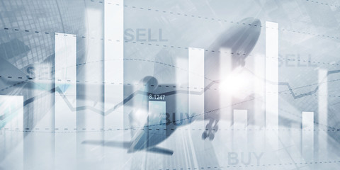 Stock market or forex trading graph in graphic double exposure. Abstract business finance background.