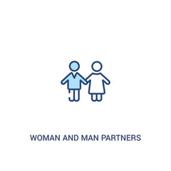 woman and man partners concept 2 colored icon. simple line element illustration. outline blue woman and man partners symbol. can be used for web and mobile ui/ux.