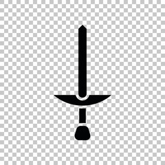 Simple Sword sign. Black icon on transparent background. Illustration.