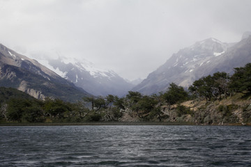 lake in the mountains , cloudy day . Patagonia landscape