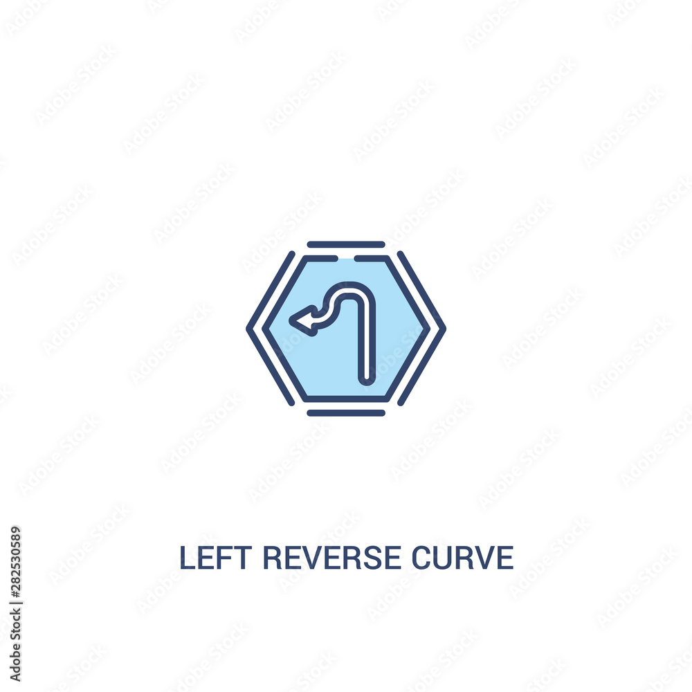 Poster left reverse curve concept 2 colored icon. simple line element illustration. outline blue left rever