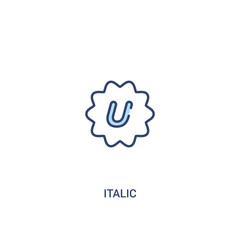 italic concept 2 colored icon. simple line element illustration. outline blue italic symbol. can be used for web and mobile ui/ux.