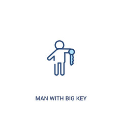 man with big key concept 2 colored icon. simple line element illustration. outline blue man with big key symbol. can be used for web and mobile ui/ux.