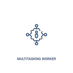 multitasking worker concept 2 colored icon. simple line element illustration. outline blue multitasking worker symbol. can be used for web and mobile ui/ux.