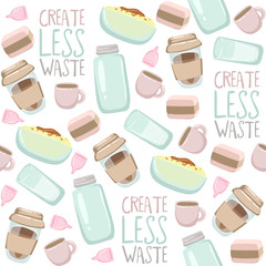 Zero waste hand drawn background. Seamless pattern with zero waste elements. Vector illustration EPS 10