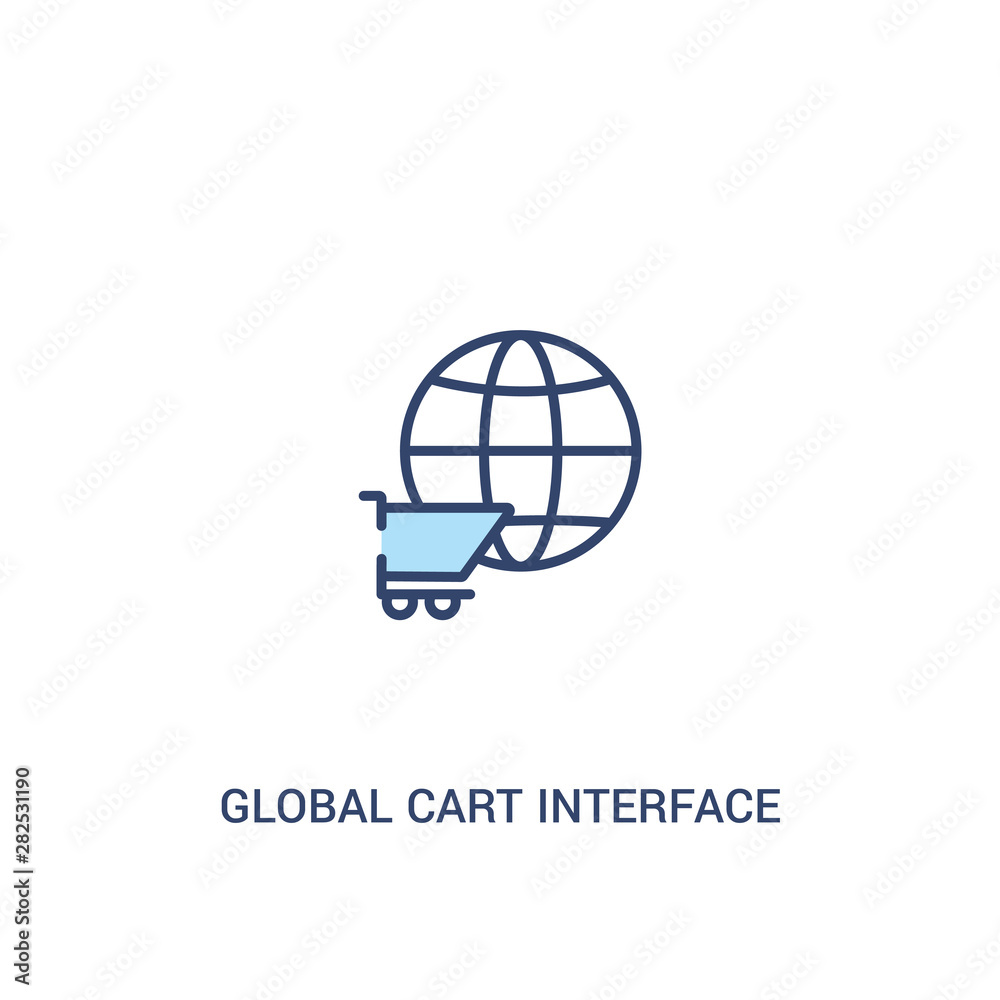 Poster global cart interface concept 2 colored icon. simple line element illustration. outline blue global 