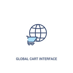global cart interface concept 2 colored icon. simple line element illustration. outline blue global cart interface symbol. can be used for web and mobile ui/ux.