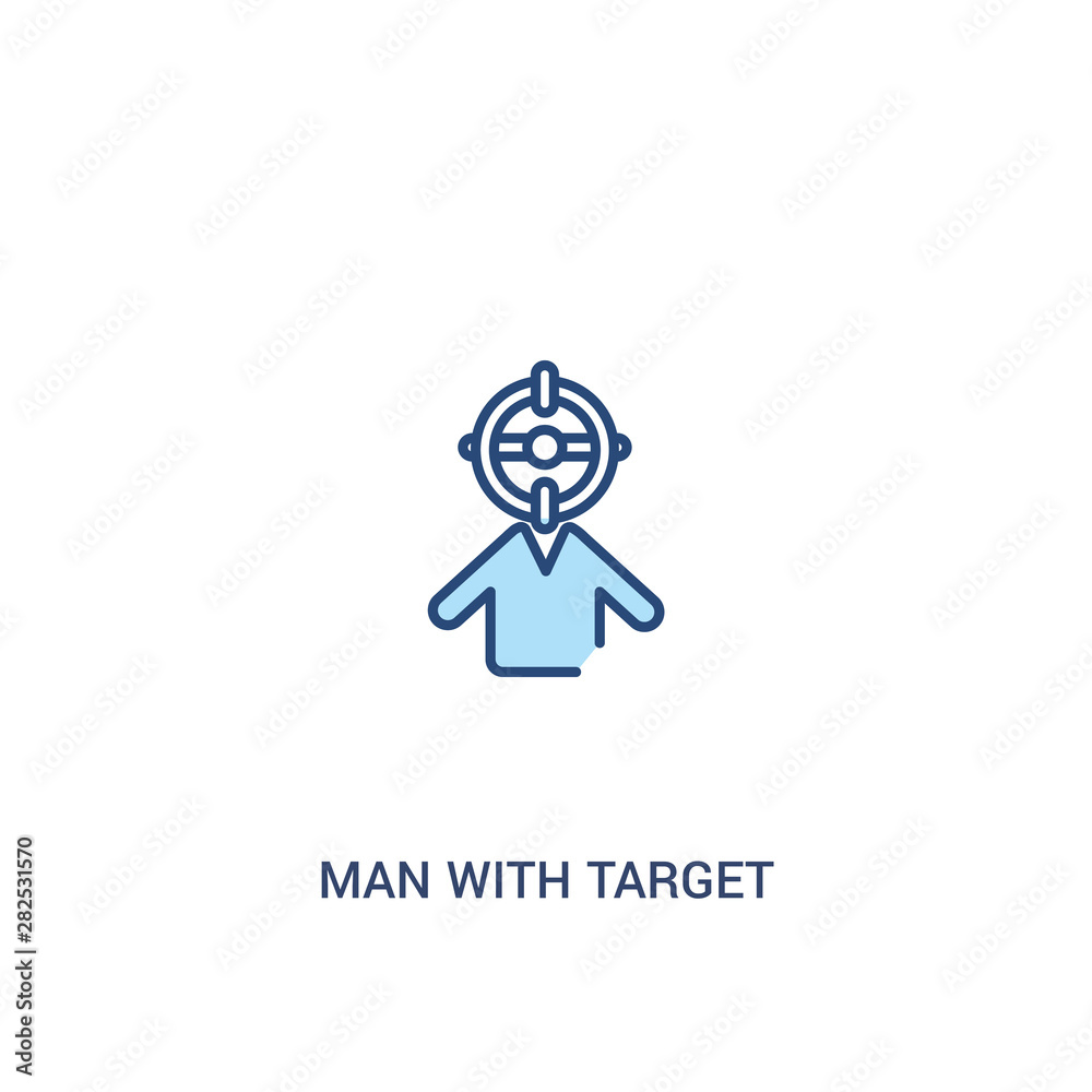 Poster man with target concept 2 colored icon. simple line element illustration. outline blue man with targ